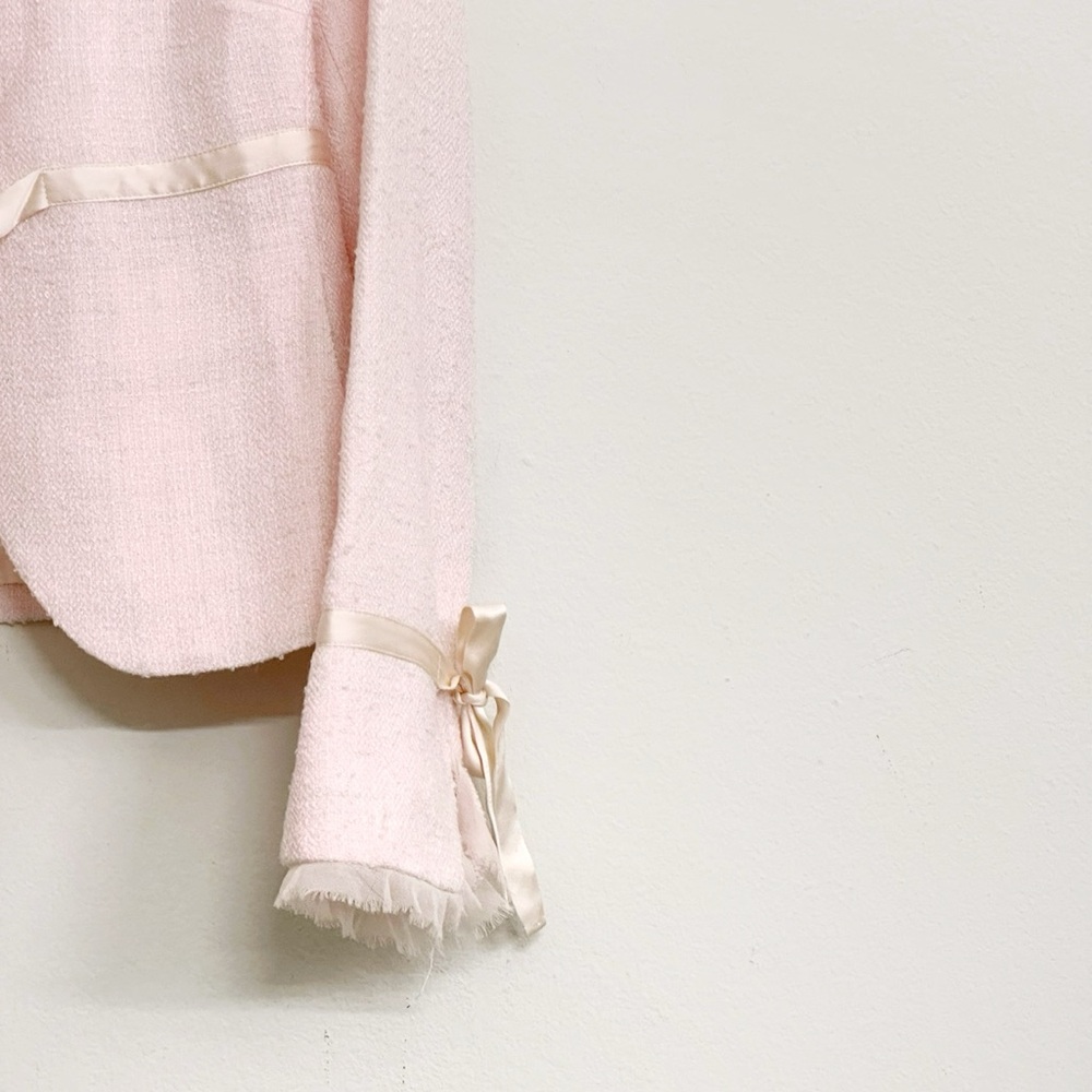 Vintage 1995 NWT Laundry Tulle Ruffle Trim Tweed Blazer in Pastel Pink Sz 4 - Picture 12 of 16